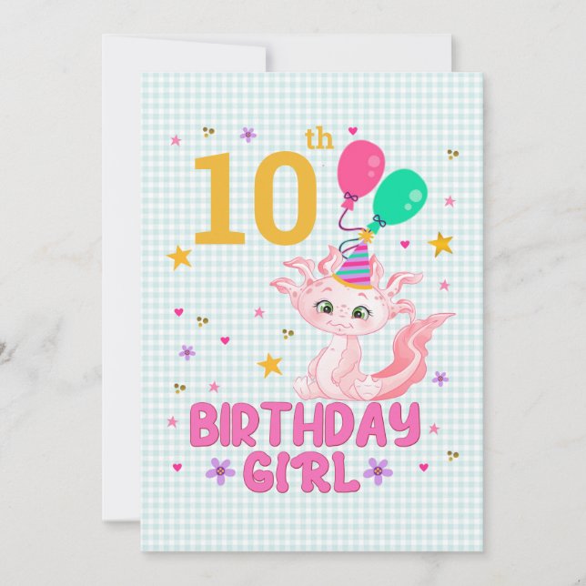 Axolotl Lovers Birthday Girl Salamander Amphibious Invitation (Front)