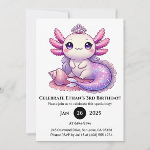 Axolotl Mermaid Princess Birthday Invitation