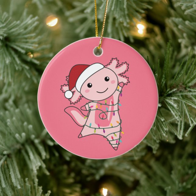 Axolotl Merry Christmas Winter Animals Axolotls Ad Ceramic Ornament (Tree)