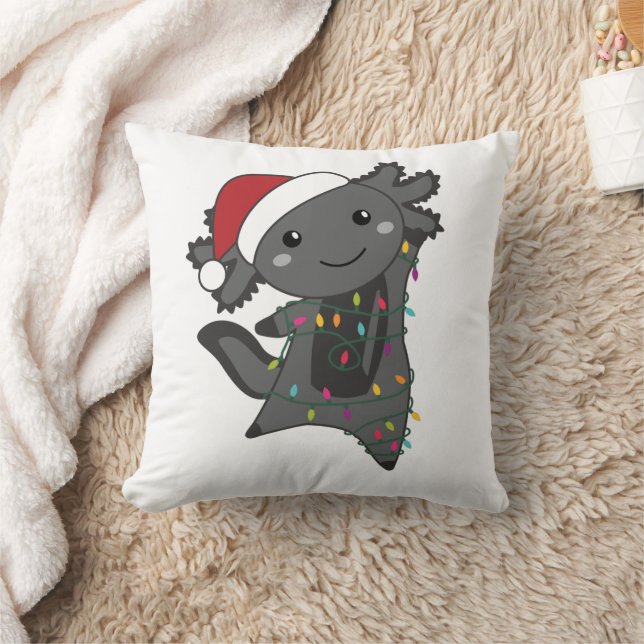 Axolotl Merry Christmas Winter Animals Axolotls Throw Pillow (Blanket)