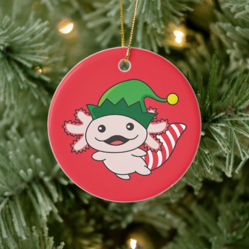 Axolotl Merry Christmas Winter Elf Axolotl Coffee  Ceramic Ornament