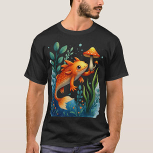 Axolotl Mushroom Foraging Underwater Adventure Cut T-Shirt