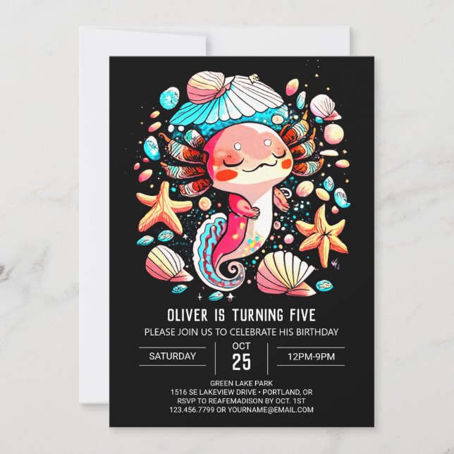 Axolotl Online Pastel Birthday Invitation (Front)