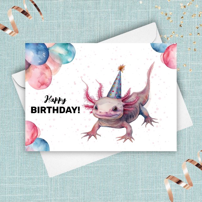 Axolotl Party Hat Wild Watercolor Happy Birthday Card (Creator Uploaded)
