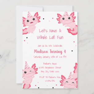 Axolotl Pink Girl Alotl Fun Birthday Party Invitation