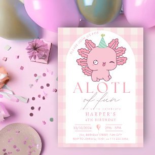 Axolotl Pink Girl Cute Kawaii Underwater Party Invitation