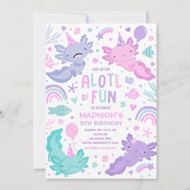 Axolotl Pink Girl Party Alotl Fun Birthday Party Invitation