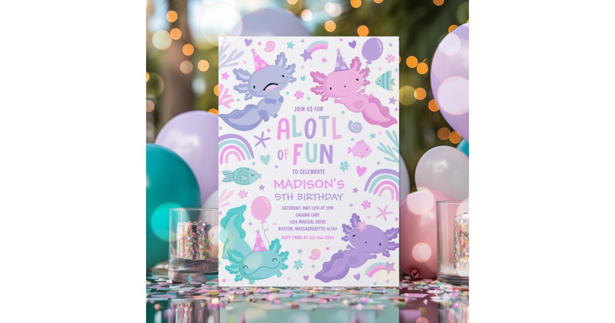Axolotl Pink Girl Party Alotl Fun Birthday Party Invitation