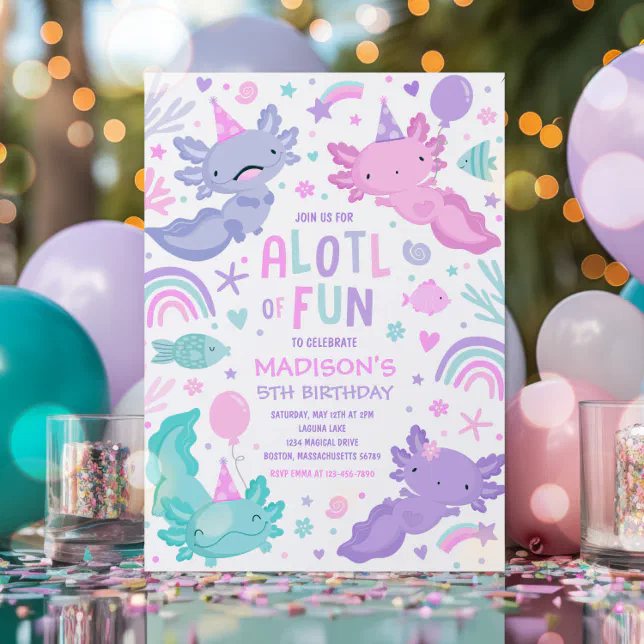 Axolotl Pink Girl Party Alotl Fun Birthday Party Invitation