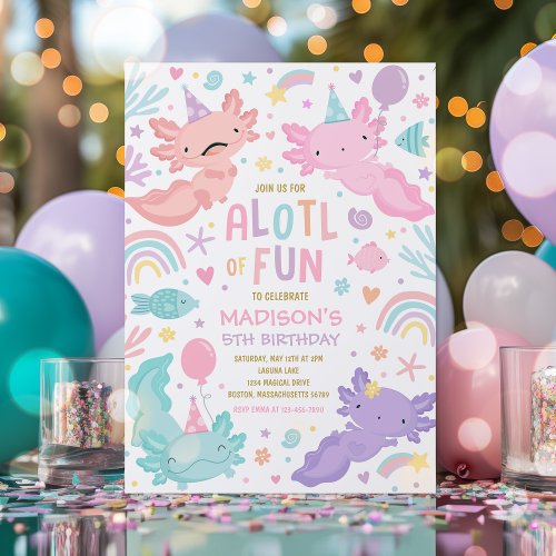 Axolotl Pink Girl Party Alotl Fun Birthday Party Invitation