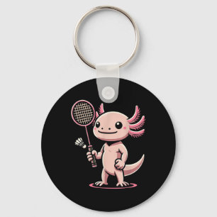 Axolotl Playing Badminton Player Shuttle Sport Keychain
