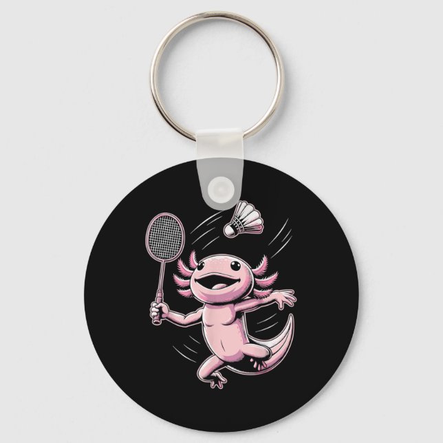 Axolotl Playing Badminton Player Shuttle Sport  Keychain (Front)