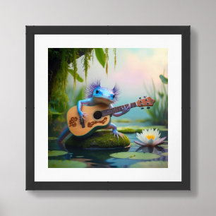 Axolotl Playing Guitar Framed Art