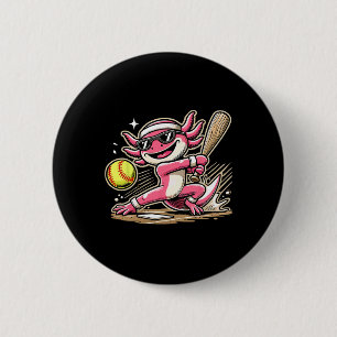 Axolotl Playing Softll, Softll Player Sports Kids Button