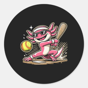 Axolotl Playing Softll, Softll Player Sports Kids  Classic Round Sticker