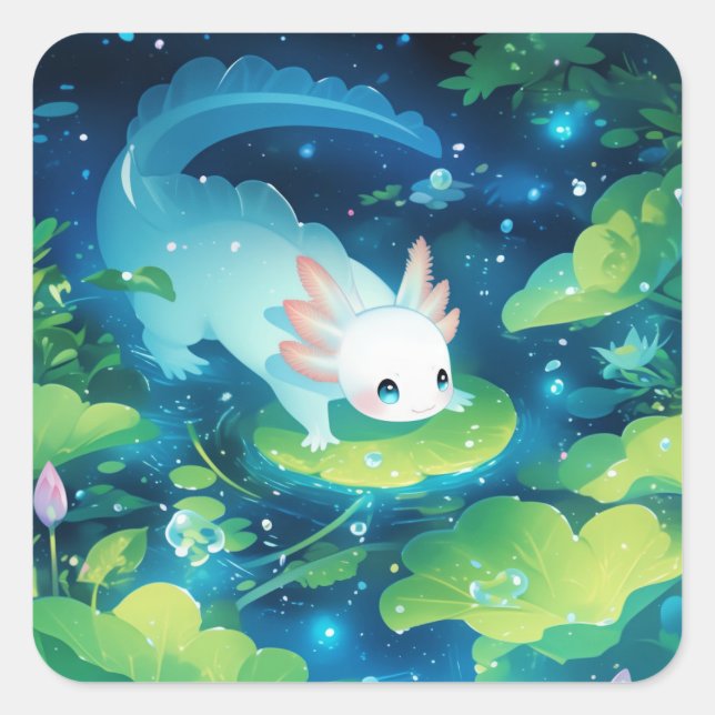 Axolotl Pond Haven Square Sticker (Front)