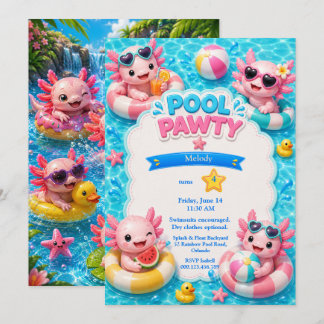 Axolotl Pool Party Birthday Invitation