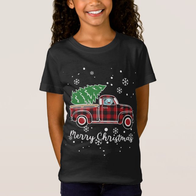 Axolotl Red Truck Buffalo Christmas Pajamas T-Shirt (Front)