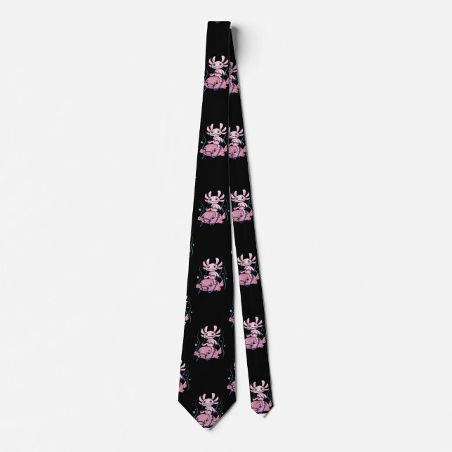 Axolotl Riding Blobfish Neck Tie (Front)