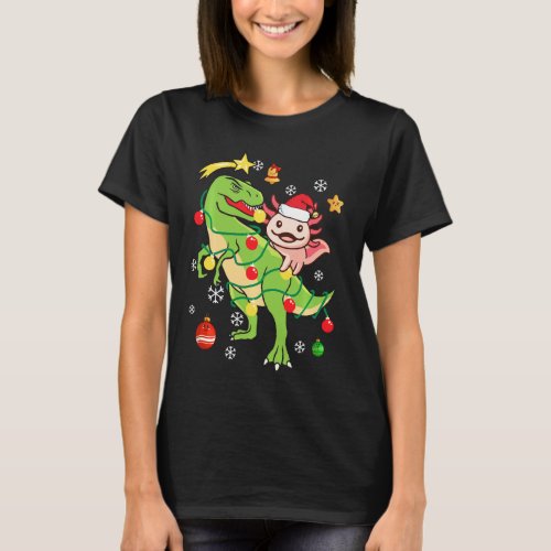 Axolotl Riding Dinosaur T Rex Kids Youth Christmas T_Shirt