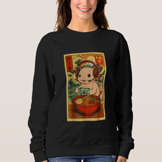 Axolotl Salamander Gaming Ramen Ukiyo-e Great Wave Sweatshirt (Front)