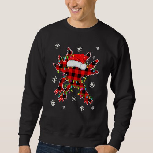 Axolotl Santa Hat Christmas Buffalo Plaid Red Fami Sweatshirt