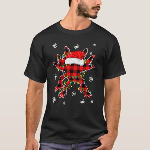 Axolotl Santa Hat Christmas Buffalo Plaid Red Fami T_Shirt