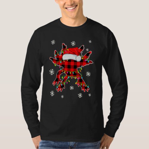 Axolotl Santa Hat Christmas Buffalo Plaid Red Fami T_Shirt