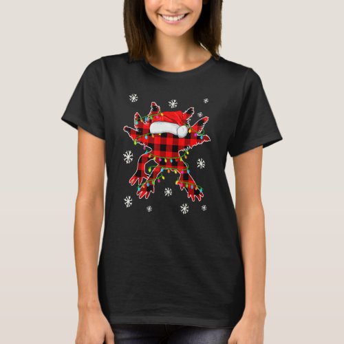 Axolotl Santa Hat Christmas Buffalo Plaid Red Fami T_Shirt