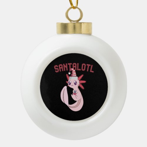 Axolotl Santa Hat Christmas Santalotl  Amphibian Ceramic Ball Christmas Ornament