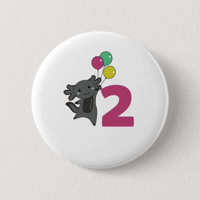 Axolotl Second Birthday Balloons For Kids Button (Front)