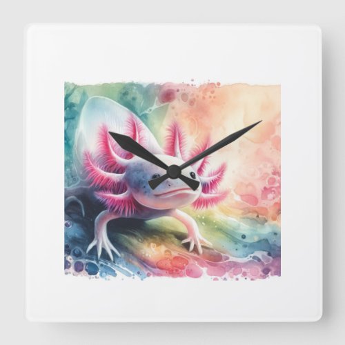 Axolotl Serenity AREF1201 _ Watercolor Square Wall Clock