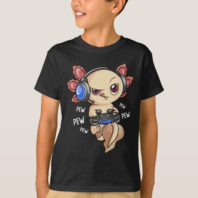 Axolotl Shirt Kids Boys Gamers - Kawaii Video Game (Front)