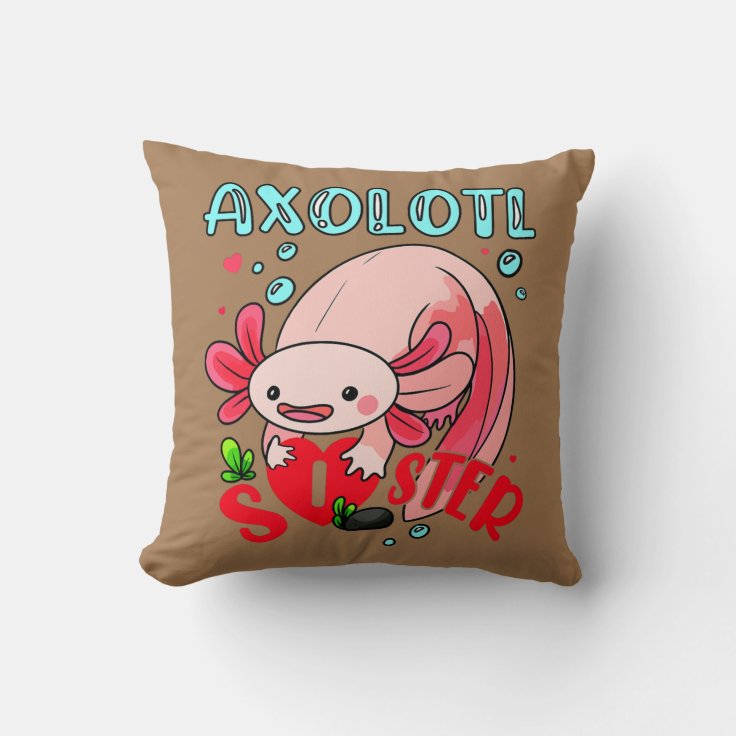 Axolotl Sister Cute Axolotl Holding Heart Funny Throw Pillow | Zazzle