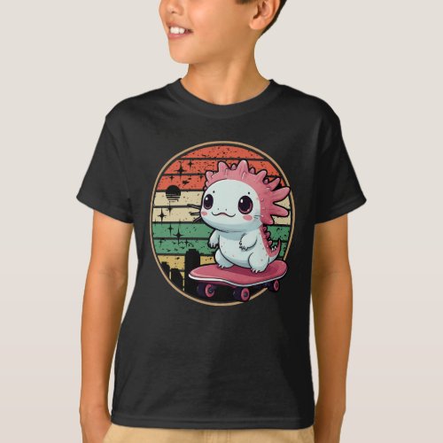 Axolotl Skateboarding Funny Cute Animal  T_Shirt