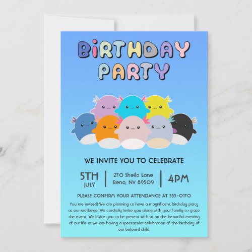 Axolotl Squishmallow Birthday Party Invitation