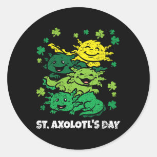 Axolotl St Patricks Day Cute Animal Shamrock Clove Classic Round Sticker