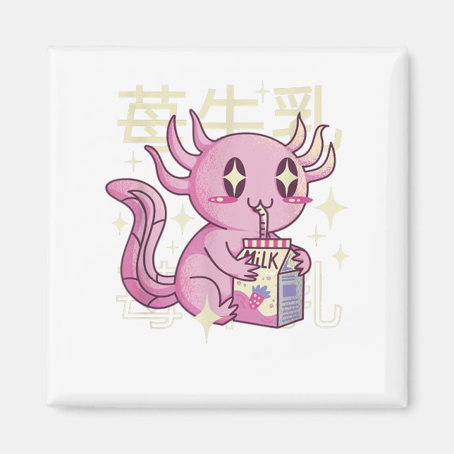 Axolotl Strawberry Milk Japan Style Japanese Kawai Magnet (Front)