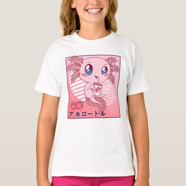 Axolotl Strawberry Milk Retro Kawaii Japan Axolotl T-Shirt (Front)