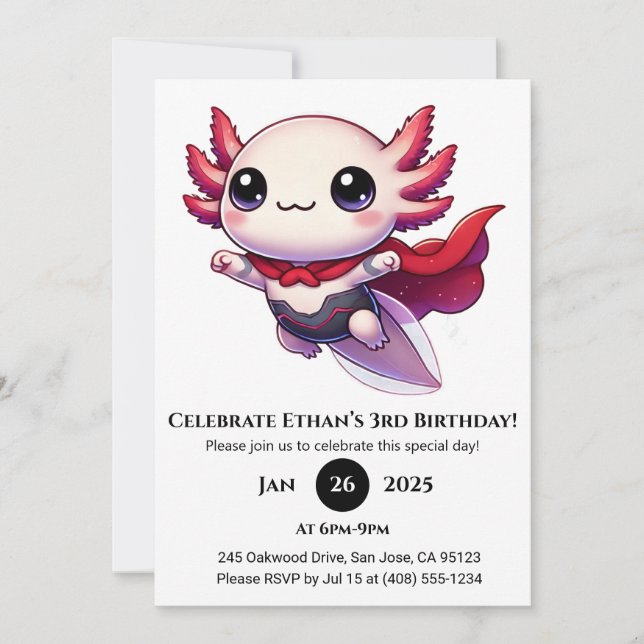 Axolotl Superhero in Armor Birthday Invitation (Front)