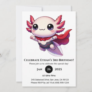 Axolotl Superhero in Armor Birthday Invitation