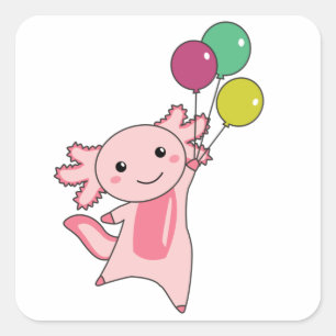 Axolotl Sweet Animal Flies With Balloons Up Square Sticker