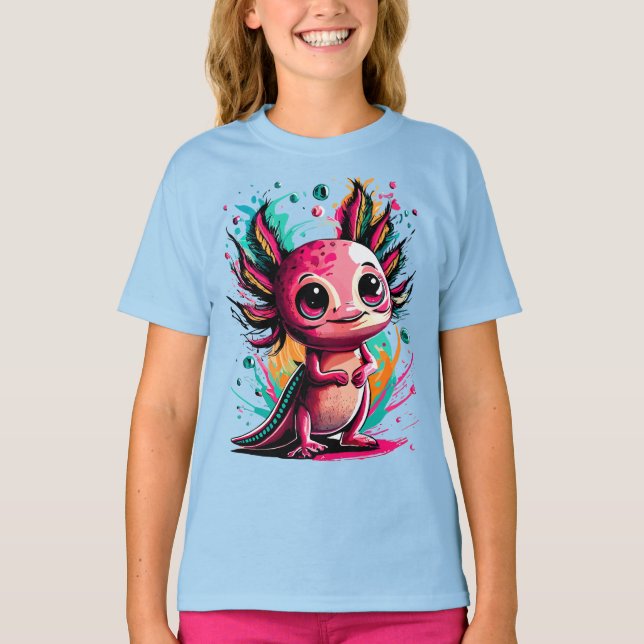 Axolotl T-Shirt Cute Axolotl Colourful Salamander (Front)