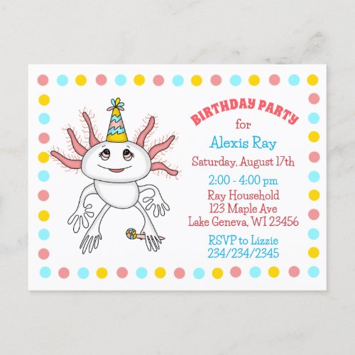 Axolotl Themed Birthday Party Invitations
