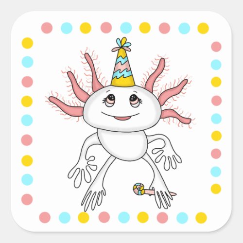 Axolotl Themed Birthday Party  Square Sticker