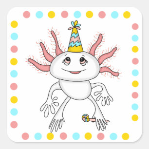 Axolotl Themed Birthday Party Square Sticker