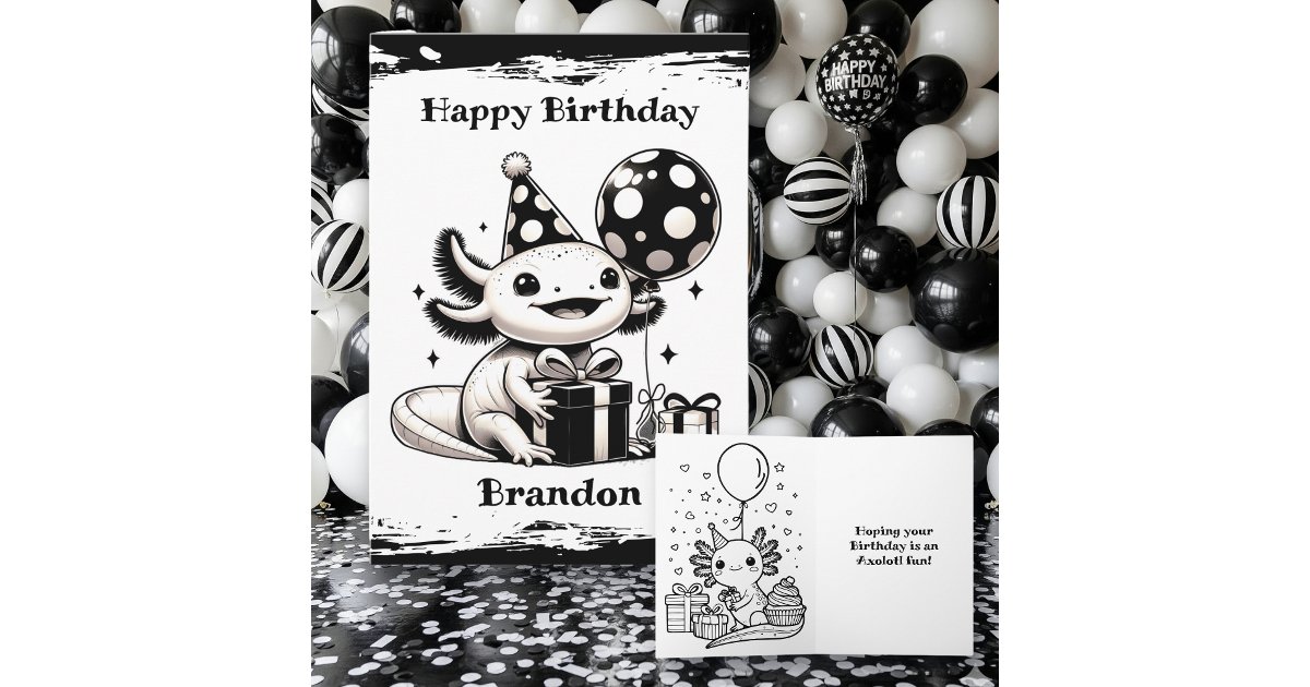 Axolotl Themed Birthday with Coloring Page Card | Zazzle
