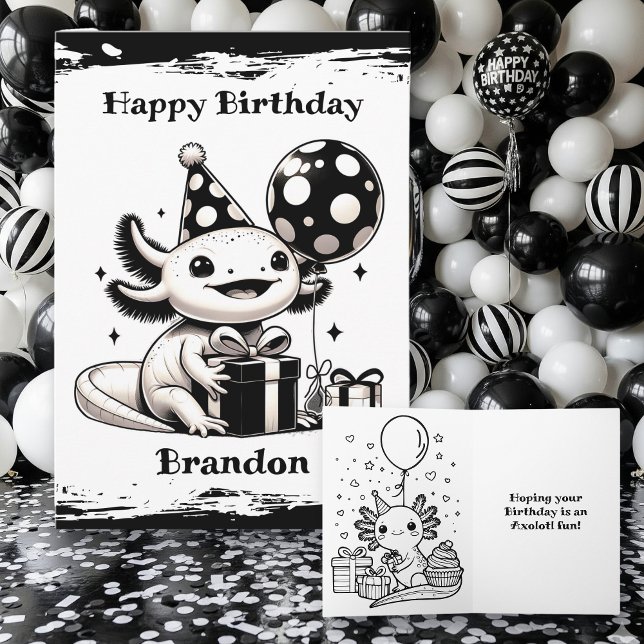 Axolotl Themed Birthday with Coloring Page Card (Creator Uploaded)