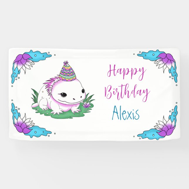 Axolotl themed Girl's Birthday Party Personalized Banner (Horizontal)