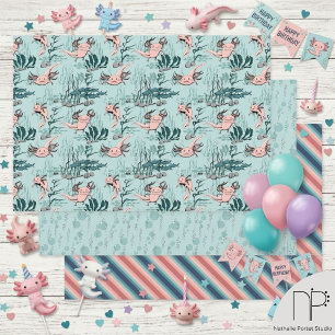 Axolotl Underwater Habitat Wrapping Paper Sheets